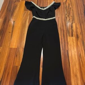 Rachel Zoe Elegant Black Jumpsuit with Embellished Neckline
